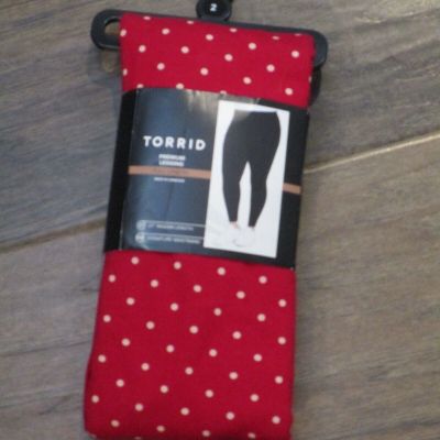 TORRID FULL LENGTH SIGNATURE WAIST RED POLKA DOT LEGGINGS SIZE 2 (2X/ 18-20)