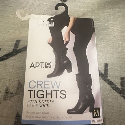 Apt 9 Crew Tights With Knit-in Crew Socks Size M Perfect For Boots Black NWT