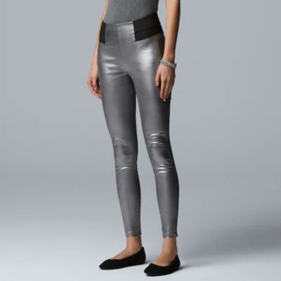 NWT Simply Vera Wang Shiny Coated Metallic Denim High Waist Leggings Gunmetal