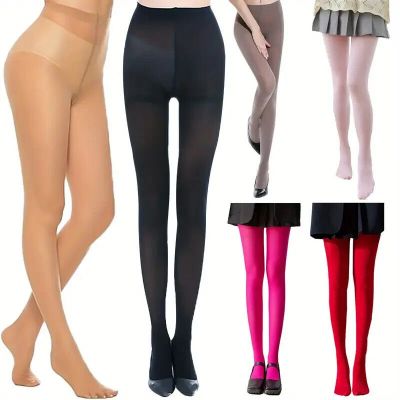 Black / Beige Opaque High Waisted Tights, 120 Denier Solid Pantyhose