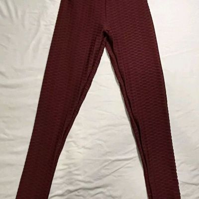 Womens Burgundy Popcorn Highwaisted Leggings Small NWT Workout Pants Mono B