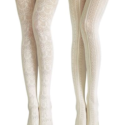 2 Pieces Hollow out Knitted Patterned Stockings Tights Vertical Strips Pantyh...