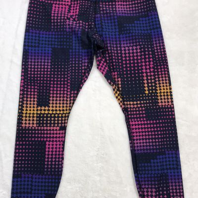 Brooks Running Drilayer Leggings M Bright Graphic 80s Print ?Pink Blue Purple