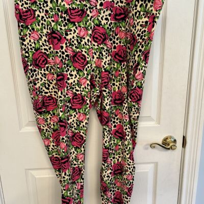 Torrid Betsey Johnson Women’s Leggings Pants Tan Animal Print Pink Roses Size 4