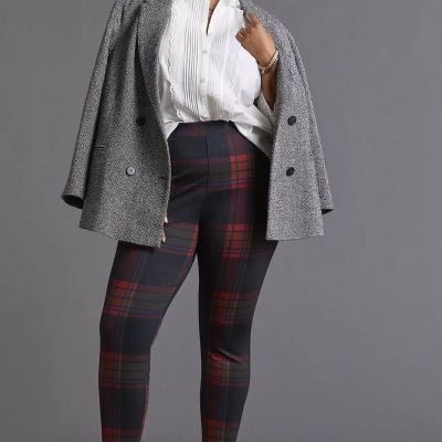 Anthropologie Sanctuary Leggings Womens Plus Size 3X Runway Plaid Red Pull On