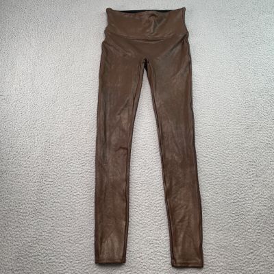 Spanx Faux Leather Leggings Womens Small Bronze Metallic Brown Compression