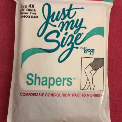 NWT-Just My Size-L’eggs-Shapers-Pantyhose-Nylons-Stocking-Off Black-Sheer Toe-4X