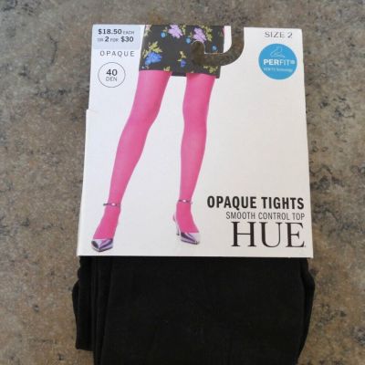 NWT! HUE SZ 2 Black Opaque Tights U4690