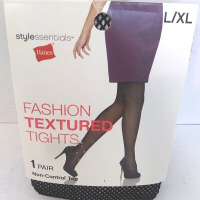 Hanes Style Essentials Tights Womens Size L/XL Black Fashion Textured Fishnet