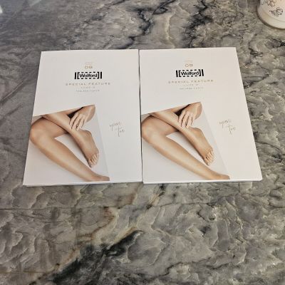 Set Of 2 Identical WOLFORD Special Feature Luxe 9 Toeless Tights NEW size S