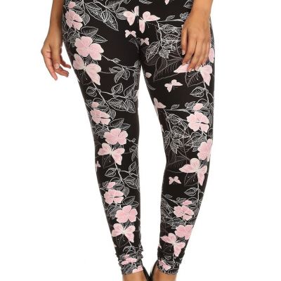 Plus Size Super Soft Peach Skin Fabric, Butterfly Graphic Printed Knit Legging W