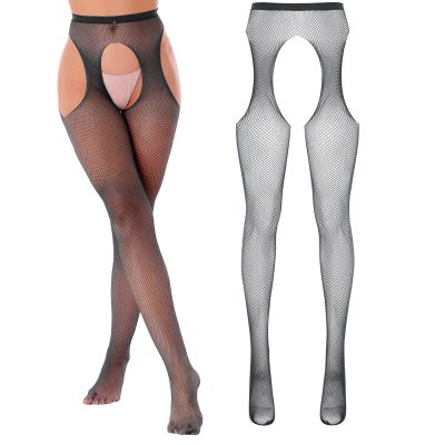 US Womens Hollow Out Stockings Lingerie Fishnet Crotchless High Pantyhose Tights