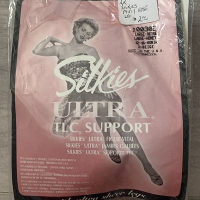 Silkies Ultra TLC Support 100302 Large Beige Honey Tights Ultra Sheer Legs New