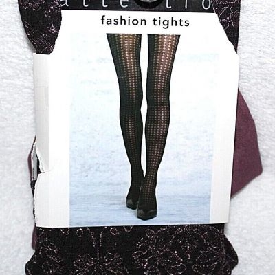 Attention Purple Floral Control Top Fashion Tights 1 Pair - Regular/Plus