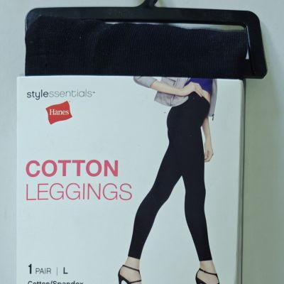 Hanes Women' Style Essentials Black Cotton Spandex Leggings Size Large