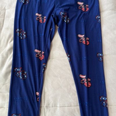 LuLaRoe Women's Blue Red White 1976 Pull On Leggings Size TC2