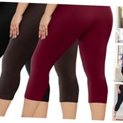 3 Pack Plus Size Leggings for Large-X-Large Plus 18inch Black/ Wine Red/ Brown