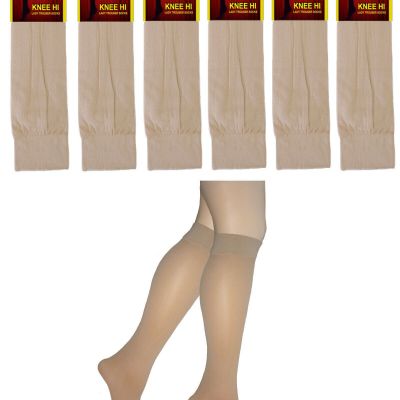 6 PK Semi Sheer BEIGE Thigh High Hi Stockings Nylons TROUSER SOCKS OLD FASHION