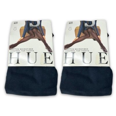 HUE Navy Blue Cotton Microfiber Control Top Tights Womens Sz 1 #U6217 2 Pair New