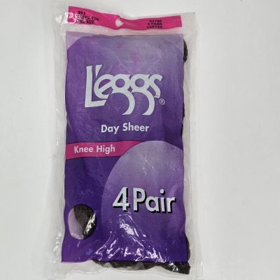 Leggs Day Sheer Knee Highs Stockings One Size Coffee Color 4 Pair USA Made 2008