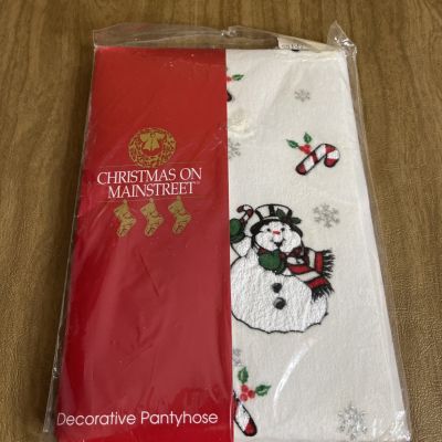 Christmas On MAINSTREET Decorative Pantyhose Hosiery Nylon Snowman Party Vtg New