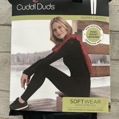 Cuddl Duds High Waist Legging, Wide Waistband , SzXL , Black