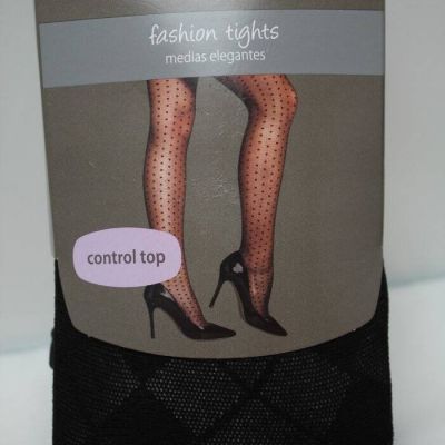 NEW Womens Secret Treasures Control Top Fashion Tights Size 3 Black Argyle