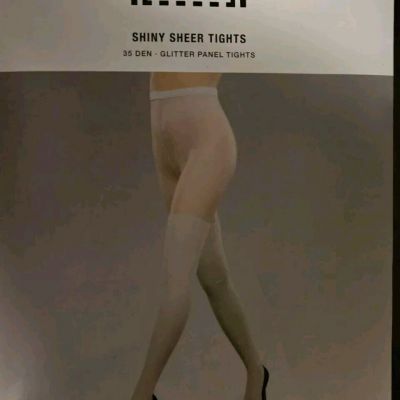 Wolford Shiny Sheer Glitter Panel Tights, Large, Color Black/Pewter 35 Denier