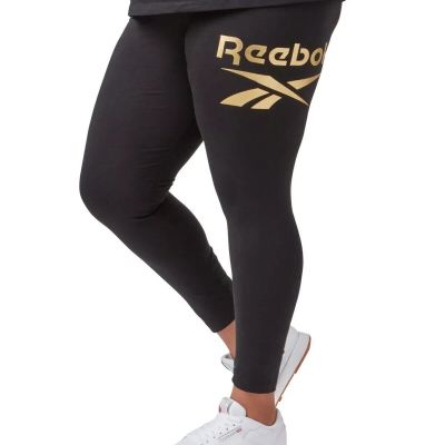 Reebok Womens Black Shine Full-Length Logo Tight Compression Leggings Size 3X