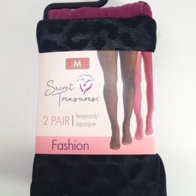 Secret Treasures Women's Wine Red Opaque & Black Leopard 2 Pack Tights Size M