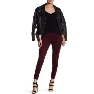 Market And Melrose Women's Raw Hem Faux Suede Leggings In Burgundy Stem Small