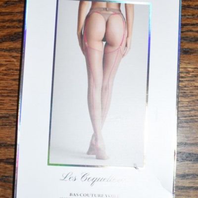 Maison Close Cut & Curled 20d Sheer Stockings Sz M/3 Nude w. Pink Backseat NIB