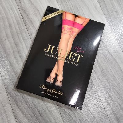 Honey Birdette Juliet Hot Pink Hearts Stay Up Stockings Thigh Highs Size L