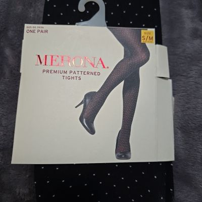 Merona Premium Opaque Tights  size S/M Black With White Polka Dots