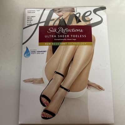 Hanes Pantyhose Silk Reflections Ultra Sheer Toeless Control Top Wick 10 denier