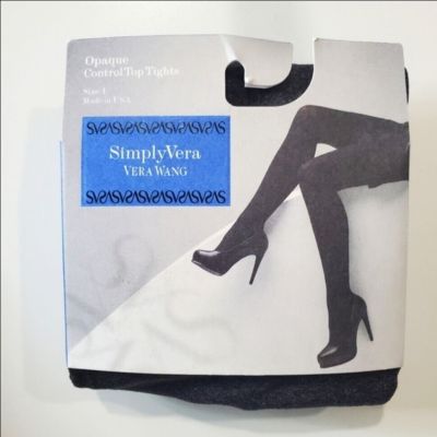 New Simply Vera Wang Fashion Opaque Control Top Tights Size 1 Heather Grey