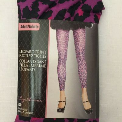 LEG AVENUE LEOPARD PRINT FOOTLESS TIGHTS PURPLE MULTI ADULT ONE SIZE NEW