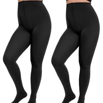 2 Pairs Plus Size Tights for Women, 80D Opaque 3X-Large-4X-Large Plus Black