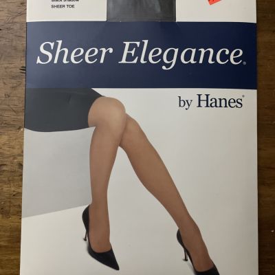 Sheer Elegance By Hanes Silky Sheer Size EF Black Shadow Sheer Toe, Pantyhose