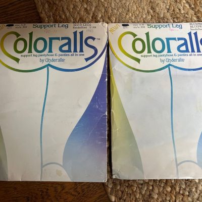 VTG NIP Coloralls Pantyhose Tights Dove Grey (1) and Bluebell Blue (1) Up To 5’9