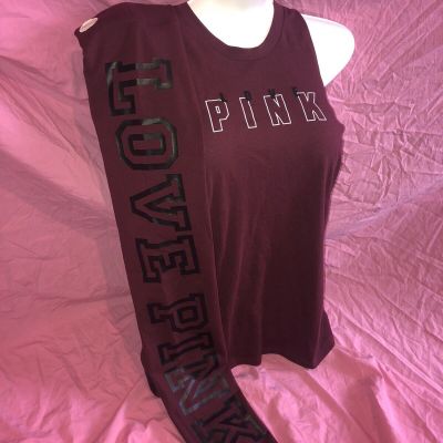 Victoria Secret PINK Maroon Loose Twist Back Tank High Waist M L Legging Set New