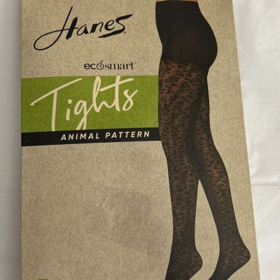 NEW!Hanes Eco Smart Tights~Size Large ~Black~25 Denier Appearance~ Animal Print