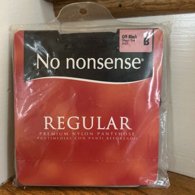 No Nonsense Regular Sz B Nylon Off Black Reinforced Pantyhose Sheer Toe M37 New