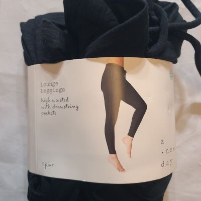 Lounge Leggings High Waisted With Drawstring Pockets A New Day Black Size 1X