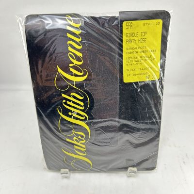 Vintage Saks Fifth Avenue Medium Girdle Top Pantyhose Black Illusion Nos