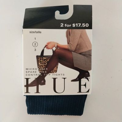 Hue Ribbed Tights Control Top Navy Blue Size 2 (120-170 Lbs) 5'3