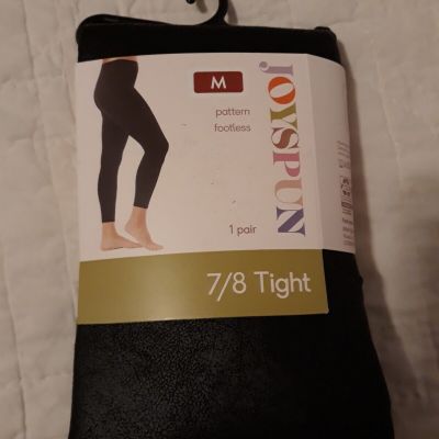 Joyspun M Black 7/8 Crackle Leather Look Tights Poly Spandex NEW Larger Size