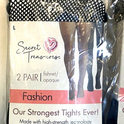 3 Pack Bundle Secret Treasures Women's Black 2 Pair Fishnet/ Opaque Tights, L