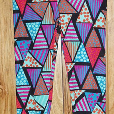 Lularoe One Size Leggings Bright Triangles Red Aqua Orange Pink Black