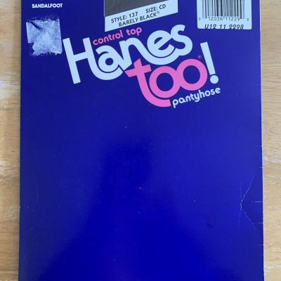 Hanes Too Day Sheer Control Top Pantyhose Barely Black Size CD Vintage Style 137